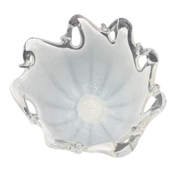 Handmade Italian White Cristal Art Glass Bowl With Waved Rim Design 9"D x 7"H - Picture 5 of 7
